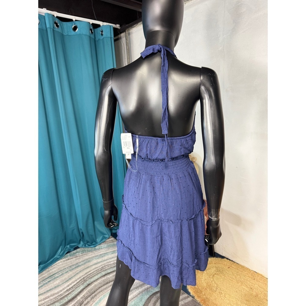 Speechless Navy Blue Swiss Dot Tiered Halter Neck Mini Dress Size Small‎ - Picture 2 of 9